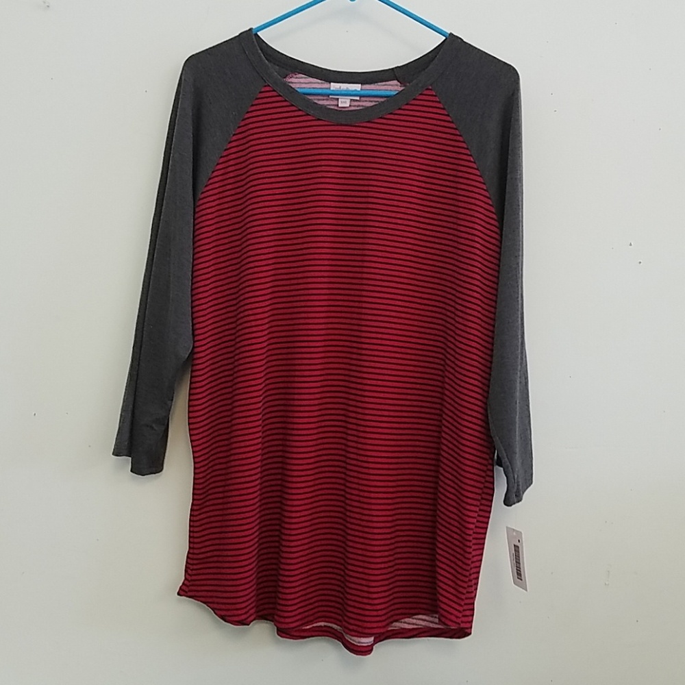 LuLaRoe Randy 3x Red Blue Striped w/ Grey NEW